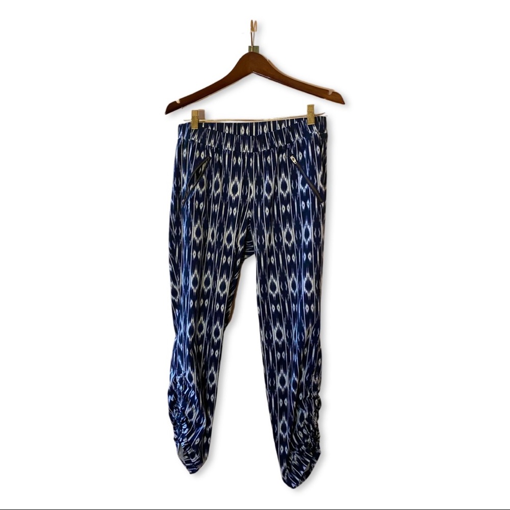 ATHLETA Navy & White Ikat Joggers Pants w/ POCKETS